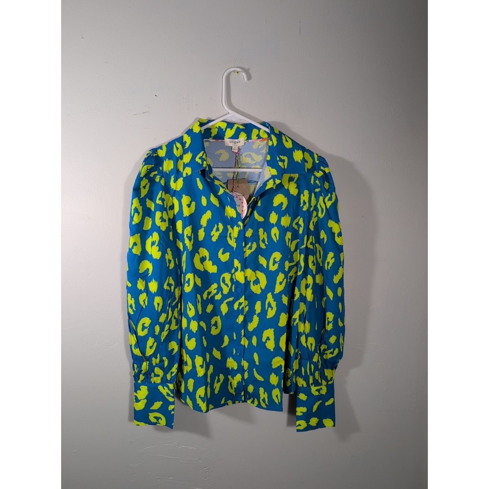 UMGEE Womens Size Medium Yellow Animal Print Leopard Blouse Shirt Top New Large